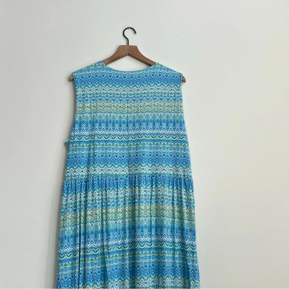J. Jill Blue Surplice Aegean Island Ikat Print Maxi Dress Stretch Jersey Plus 3X - Picture 9 of 12